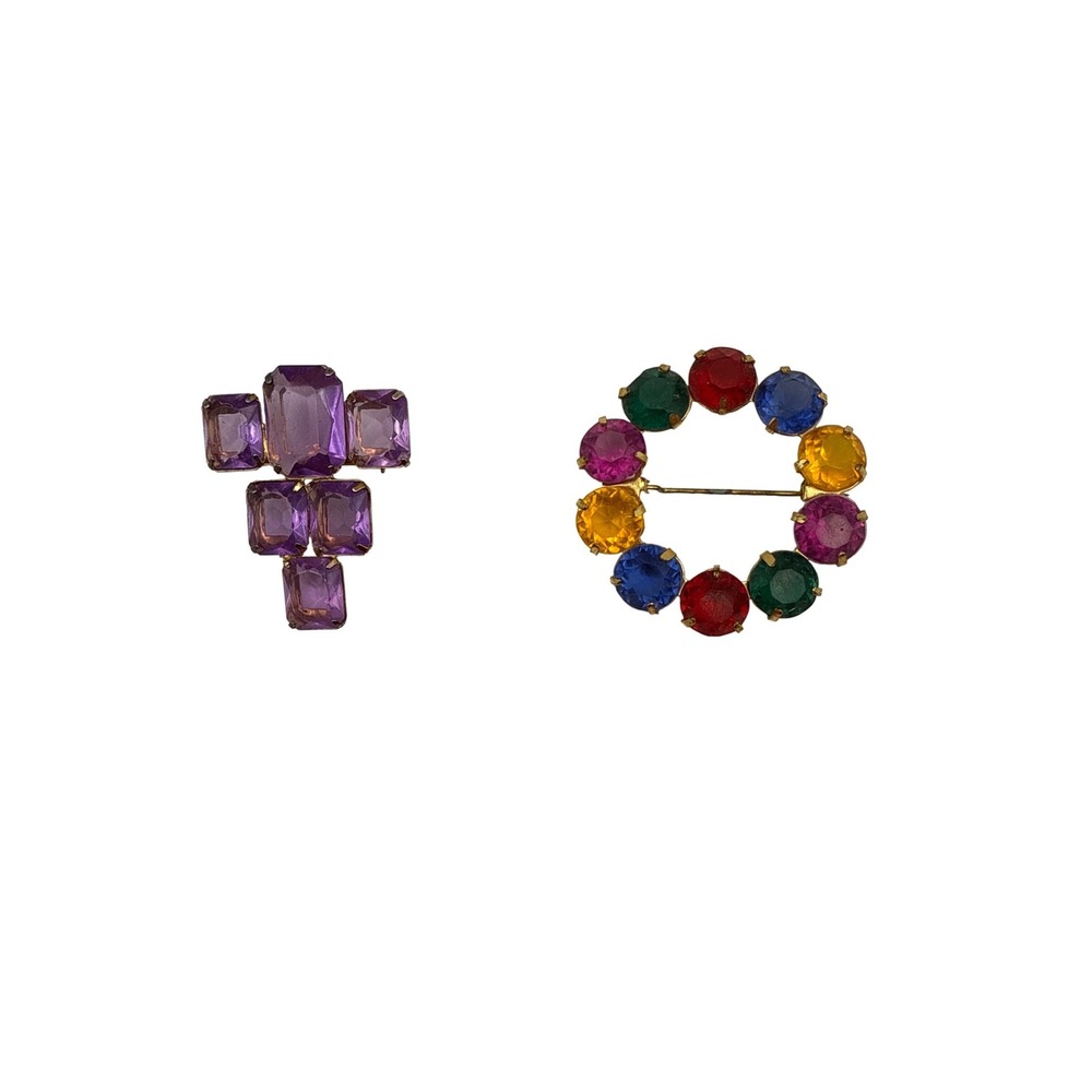 Vintage Brooch Pin Set Womens Multi Purple Rhinestone Wreath Cluster